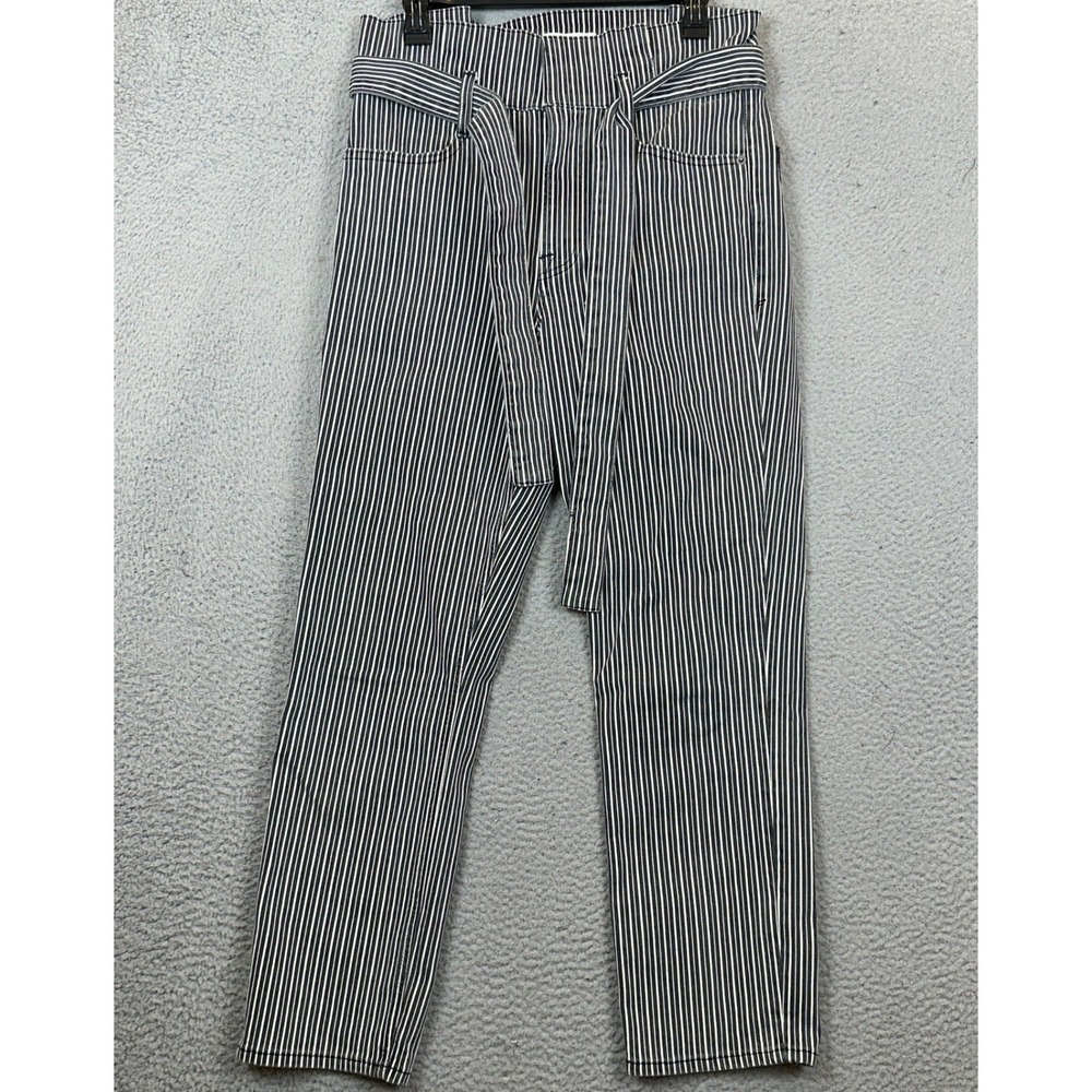 FRAME Pants Womens 29 Noir Multi Striped Paperbag Waist Belted Stretch Pockets